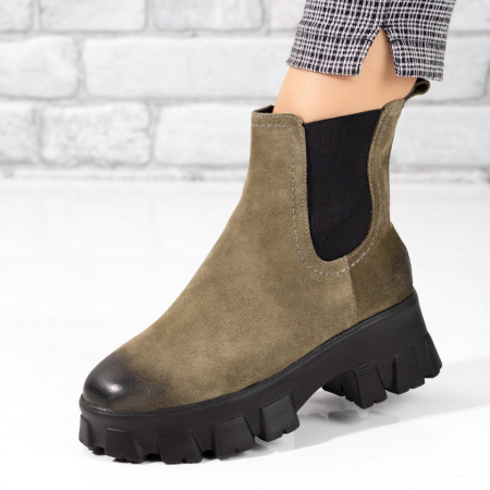 Ghete dama cu talpa groasa verde suede din Piele naturala MOD05383