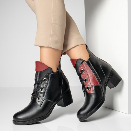 Ghete dama cu toc gros negre din Piele Naturala MOD10369, 2, modlet.ro