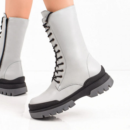 Ghete dama gri deschis cu siret si fermoar din Piele naturala MOD06849, 3, modlet.ro