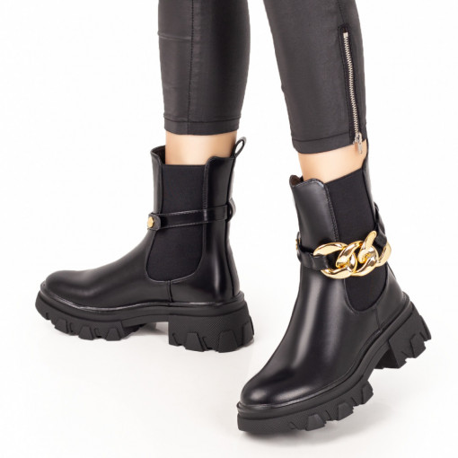 Ghete dama negre cu accesoriu metalic detasabil MOD07805, 4, modlet.ro