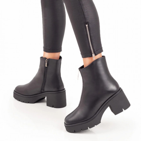 Ghete dama negre cu fermoar decorativ din Piele naturala MOD07287, 4, modlet.ro