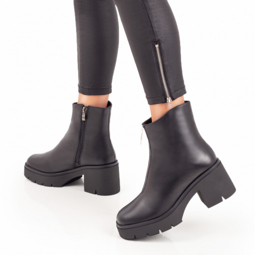 Ghete dama negre cu fermoar decorativ din Piele naturala MOD07287, 2, modlet.ro