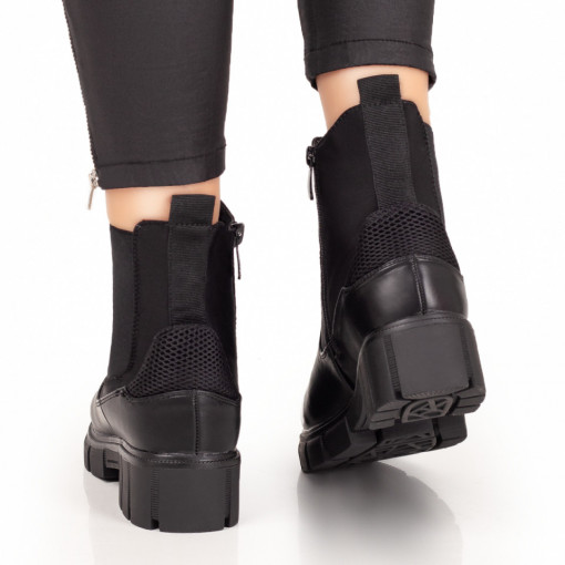 Ghete dama negre cu fermoar si insertie de material elastic MOD07714, 4, modlet.ro