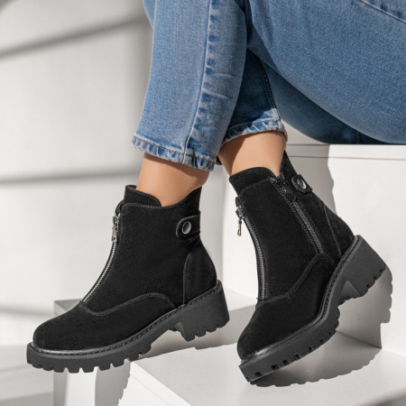 Ghete dama negre suede cu fermoar MOD10467, 2, modlet.ro
