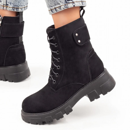 Ghete dama negre suede cu siret si fermoar dama MOD06819, 3, modlet.ro
