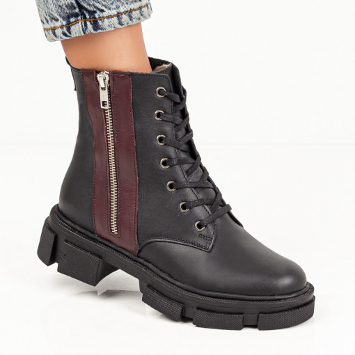 Ghete Dama, Ghete negre dama cu siret si fermoar din Piele naturala MOD07060, modlet.ro