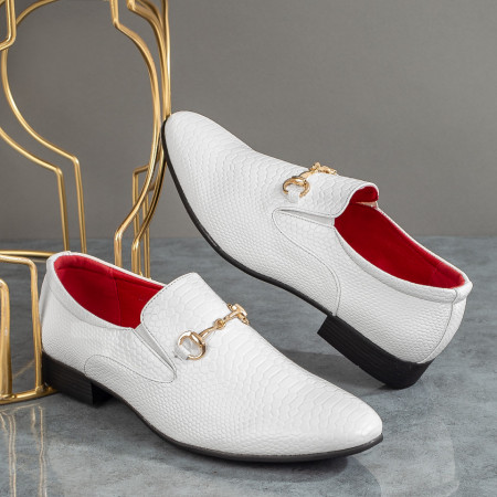 Pantofi barbati, Mocasini barbati cu imprimeu albi ZEF09047 - zeforia.ro