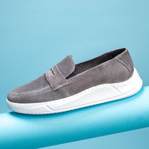 Plateste Jumatate!, Mocasini barbati gri suede din Piele Naturala MOD03587, modlet.ro