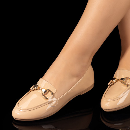 Balerini si Mocasini Dama, Mocasini dama khaki cu aspect lacuit MOD10155, modlet.ro