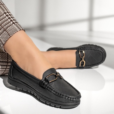 Balerini si Mocasini Dama, Mocasini dama negri cu accesoriu decorativ MOD13273, modlet.ro