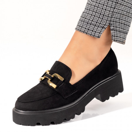 Balerini si Mocasini Dama, Mocasini dama negri suede cu accesoriu metalic MOD10054, modlet.ro