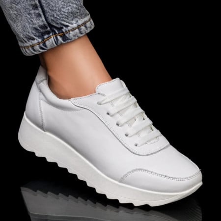 Pantofi albi casual cu talpa groasa dama din Piele ZEF00430, 3, zeforia.ro