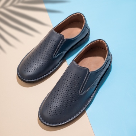 Pantofi barbati casual cu perforatii albastri din Piele naturala MOD00996, 3, modlet.ro