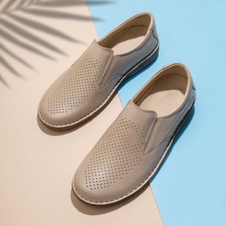 Pantofi barbati casual cu perforatii bej din Piele naturala MOD00996