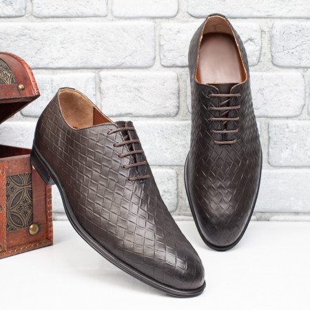Plateste Jumatate!, Pantofi barbati eleganti maro cu print din Piele naturala MOD08777, modlet.ro