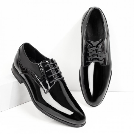 Plateste Jumatate!, Pantofi barbati eleganti negri lacuiti din Piele naturala MOD08771, modlet.ro