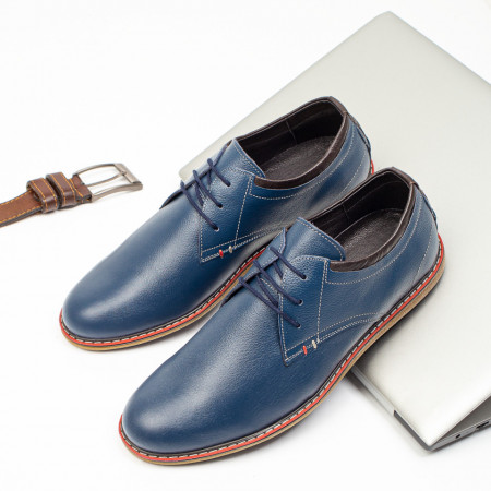 Pantofi casual barbati albastri cu siret din Piele naturala MOD03584