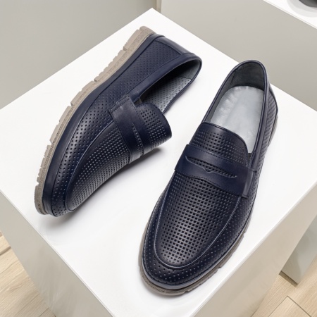 Pantofi casual barbati cu perforatii albastri din Piele naturala MOD13766