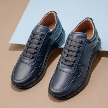 Pantofi barbati, Pantofi casual barbati cu siret albastri din Piele Naturala MOD13251, modlet.ro
