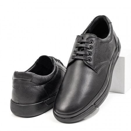 Pantofi casual barbati negri cu siret din Piele naturala MOD08765, 3, modlet.ro
