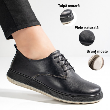 Pantofi casual cu siret negri din Piele naturala MOD11122, 3, modlet.ro