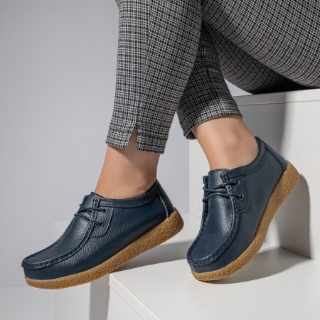 Pantofi dama, Pantofi casual dama albastri cu siret din Piele naturala MOD03850, modlet.ro