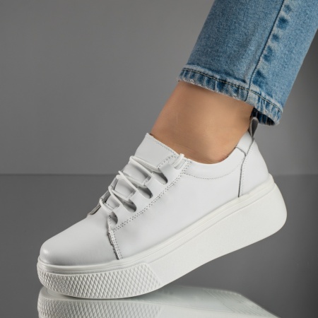 REDUCERI INCALTAMINTE, Pantofi casual dama albi din Piele naturala MOD11703, modlet.ro