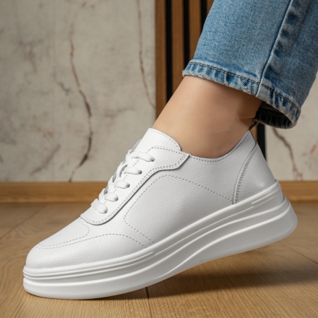 Pantofi casual dama, Pantofi casual dama albi din Piele naturala MOD12977, modlet.ro