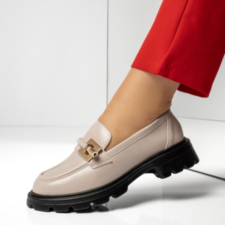 Pantofi casual dama cu accesoriu decorativ bej MOD13369, 3, modlet.ro