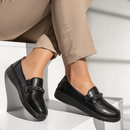 Pantofi casual dama cu accesoriu decorativ negri MARA12, 3, modlet.ro