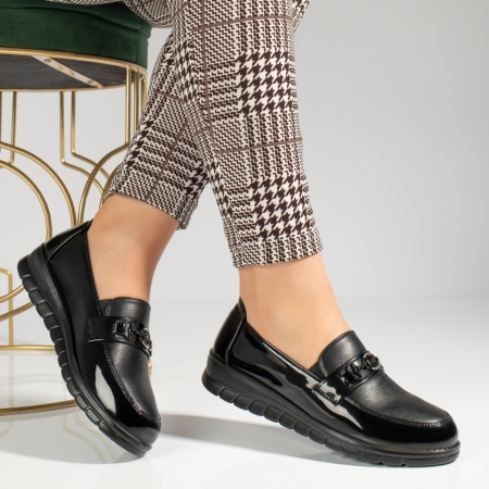 Pantofi casual dama cu accesoriu decorativ negri MARA14, 4, modlet.ro