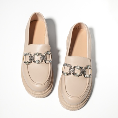 Pantofi casual dama cu accesoriu metalic bej MOD13249, 4, modlet.ro