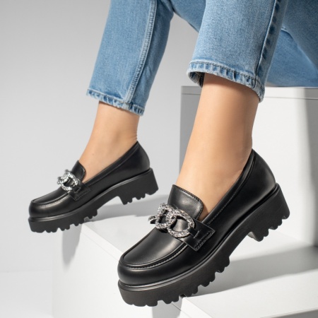 Pantofi casual dama cu accesoriu metalic negri MOD13091, 4, modlet.ro