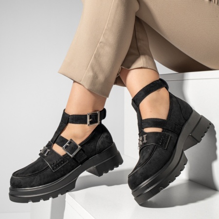 Pantofi casual dama cu aplicatii metalice negru suede ZEF13095, 4, zeforia.ro