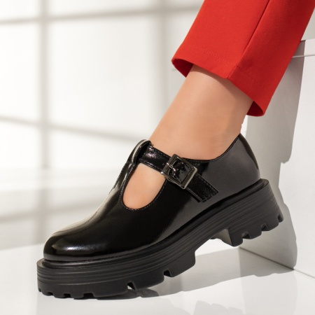 Pantofi casual dama, Pantofi casual dama cu catarama negri luciosi MOD12960, modlet.ro