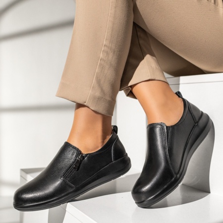 Pantofi dama, Pantofi casual dama cu fermoar negri din Piele naturala MOD13292, modlet.ro