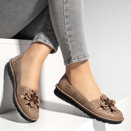Pantofi casual dama cu model floral maro MOD13318, 4, modlet.ro