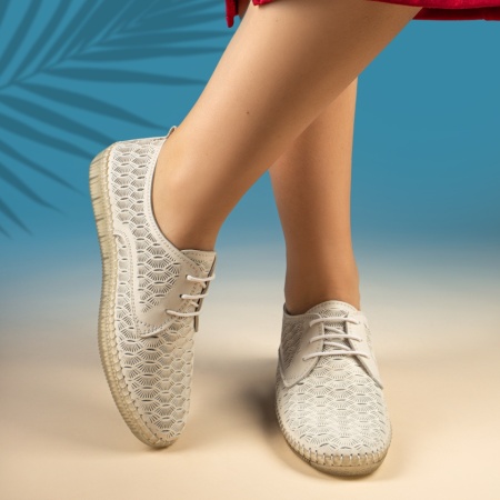 Pantofi casual dama cu perforatii bej din Piele naturala MOD13763