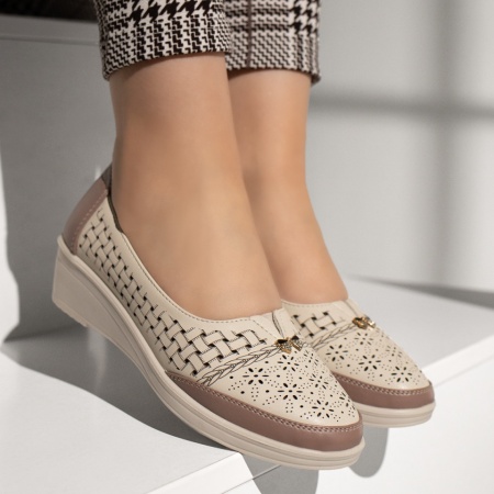 Pantofi casual dama cu perforatii bej EVA101, 4, modlet.ro