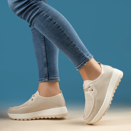 Pantofi casual dama cu perforatii bej ZEF13439, 2, zeforia.ro