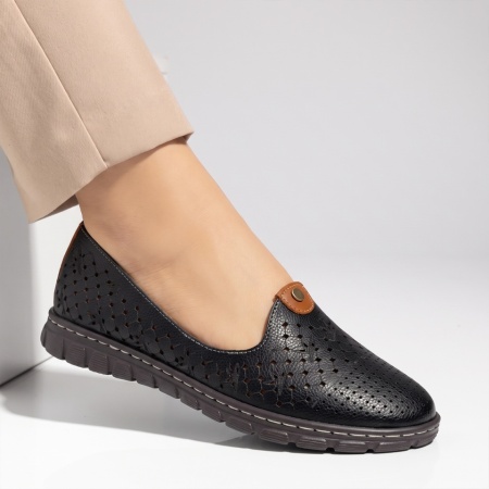 Pantofi casual dama cu perforatii negri din Piele naturala SARA9, 3, modlet.ro