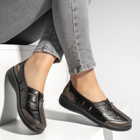 Pantofi casual dama cu perforatii negri EVA94, 4, modlet.ro