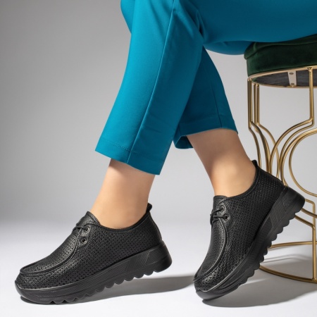 Pantofi casual dama cu perforatii negri MOD13439, 2, modlet.ro
