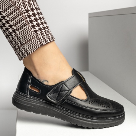 Pantofi casual dama cu perforatii si inchidere cu scai negri MOD13323, 2, modlet.ro