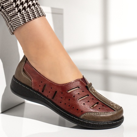 Pantofi casual dama cu perforatii visinii EVA94, 2, modlet.ro