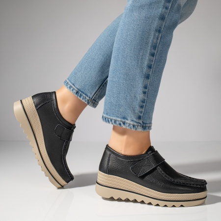 Pantofi casual dama cu platforma mica negri din Piele naturala DORA29, 2, modlet.ro