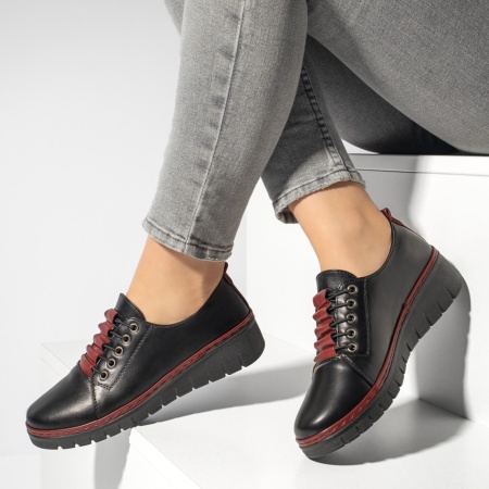 Pantofi casual cu platforma, Pantofi casual dama cu platforma negru cu visiniu MOD033818, modlet.ro