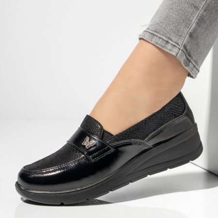 Pantofi casual dama, Pantofi casual dama cu platforma si accesoriu metalic negri MOD13154, modlet.ro