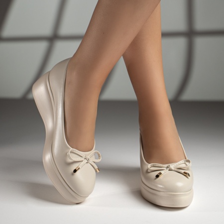 schimbat preturi, Pantofi casual dama cu platforma si fundita bej MOD13373, modlet.ro