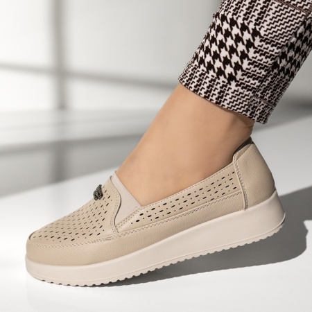 Pantofi casual dama cu platforma si perforatii bej MOD14242, 2, modlet.ro